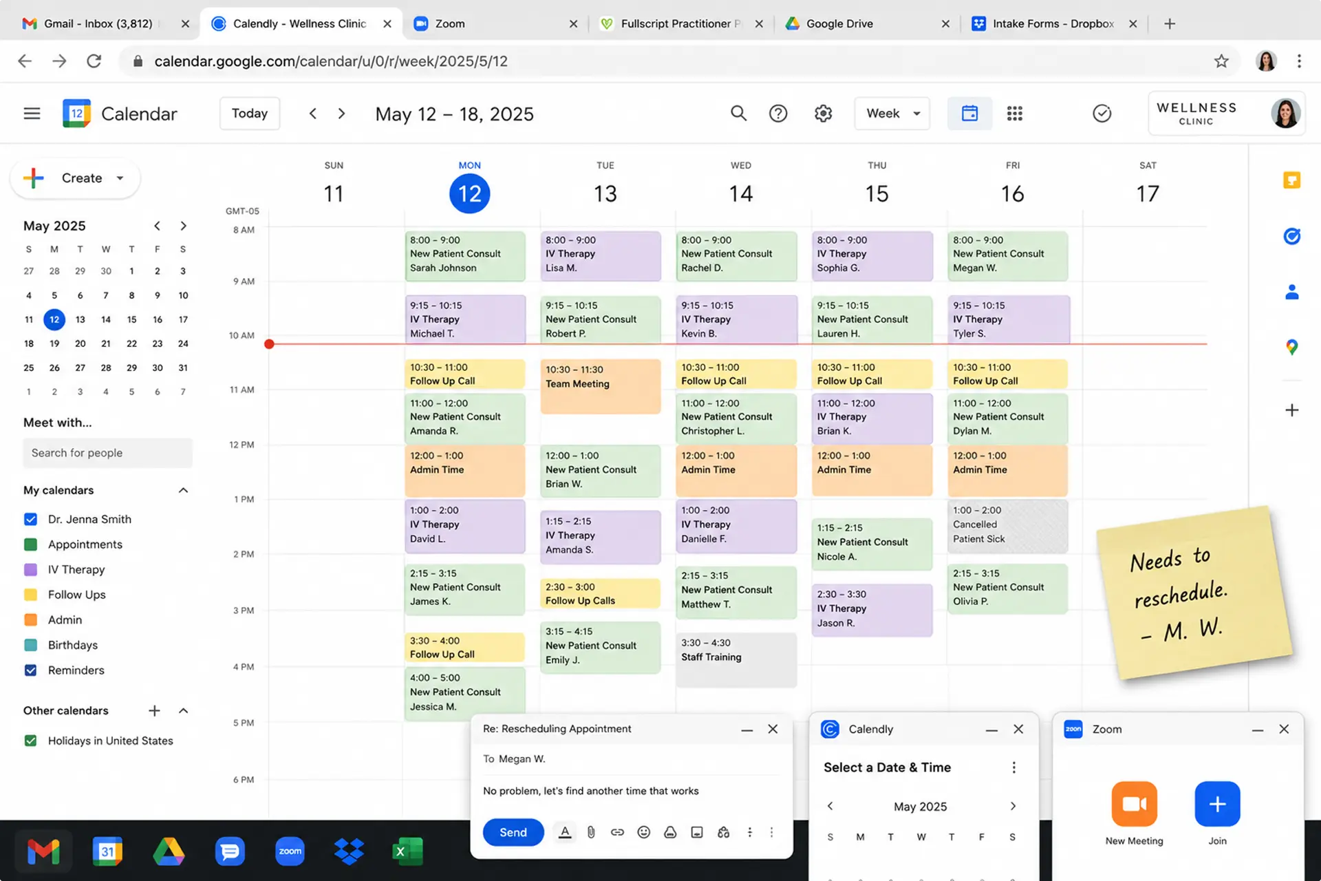 Clinic calendar with scheduling tabs open